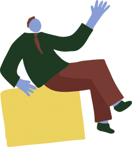 Illustration: Person in a suit sitting on a yellow box