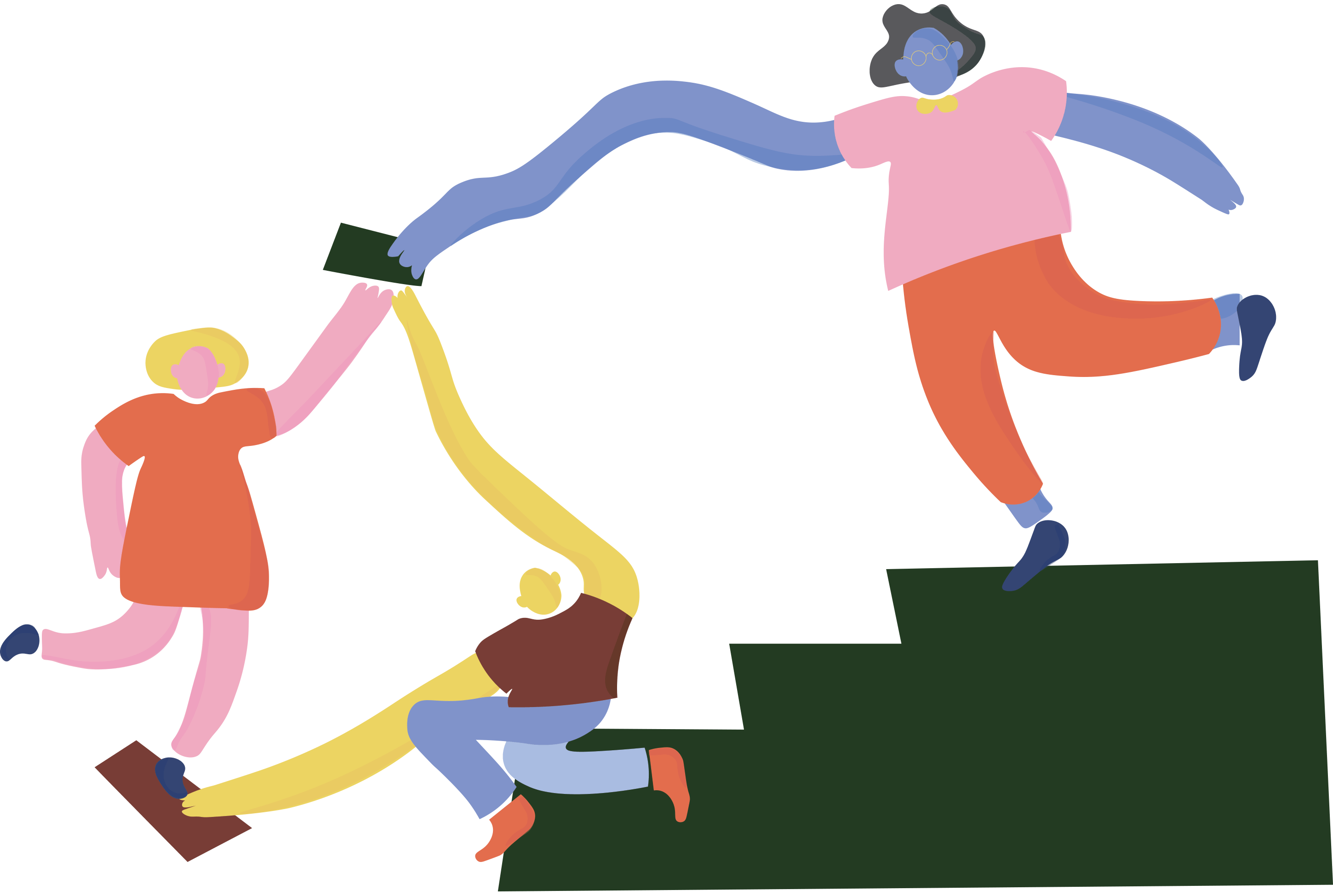 Illustration: Three people on steps supporting each other