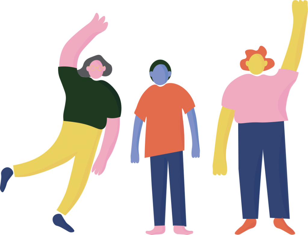 Three people waving